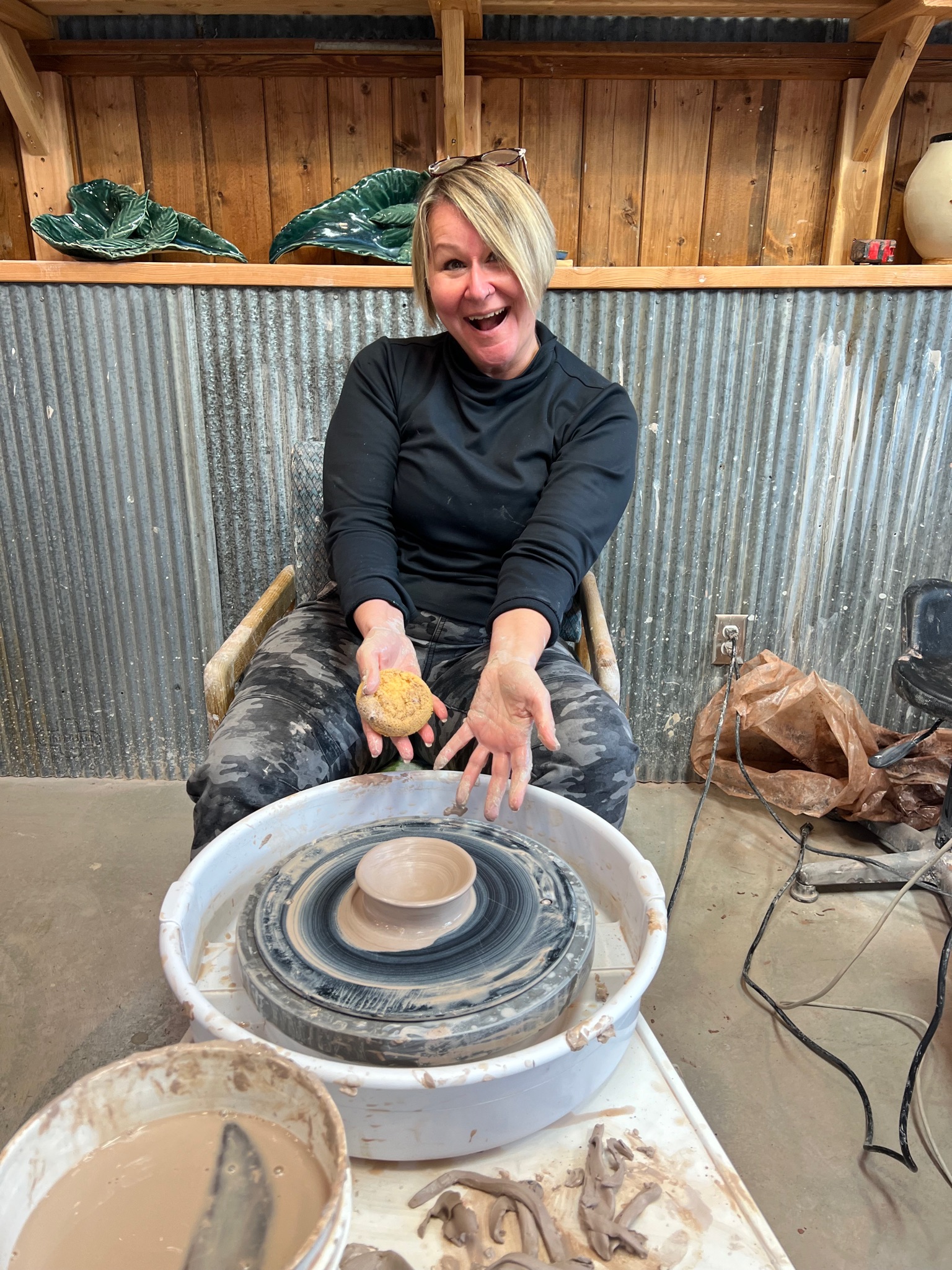 Making a gift using hand thrown pottery on the wheel